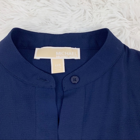 Michael Kors bell sleeve pleated button front dress navy blue - Picture 4 of 10